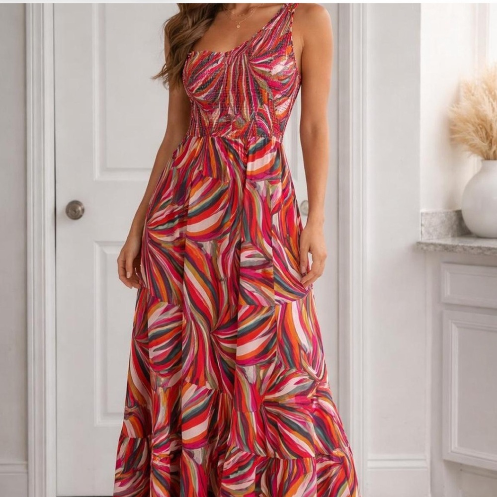 Colorful One-Shoulder Maxi Dress